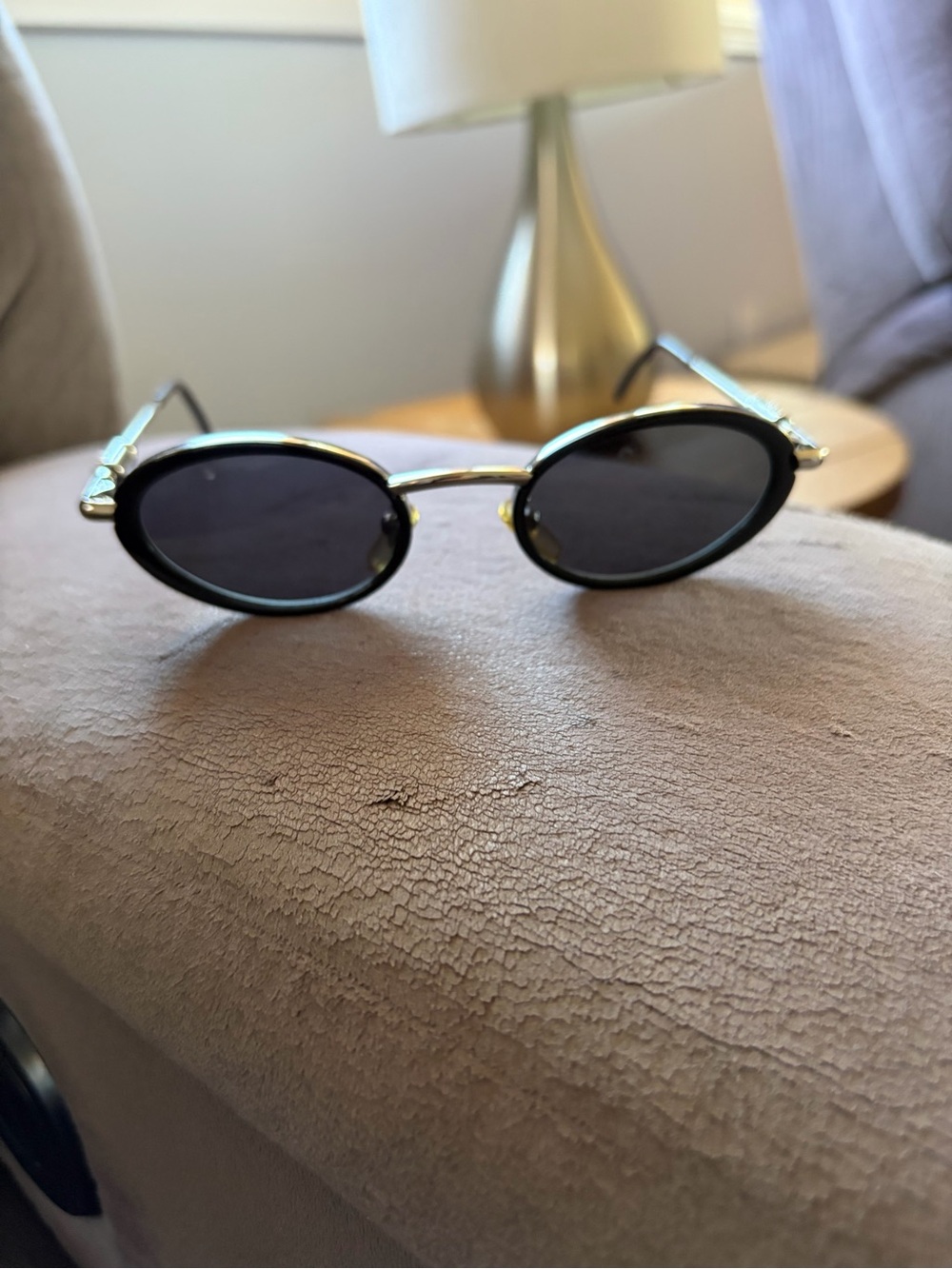 Vintage Versace. Oval Black Lens Sunglasses with metal Frame